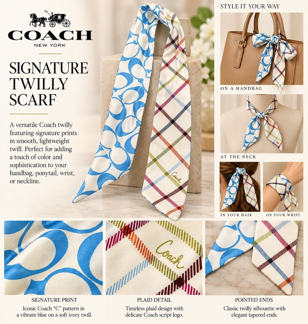 Coach Tattersall Plaid*Reversible CC signature pattern Skinny scarf